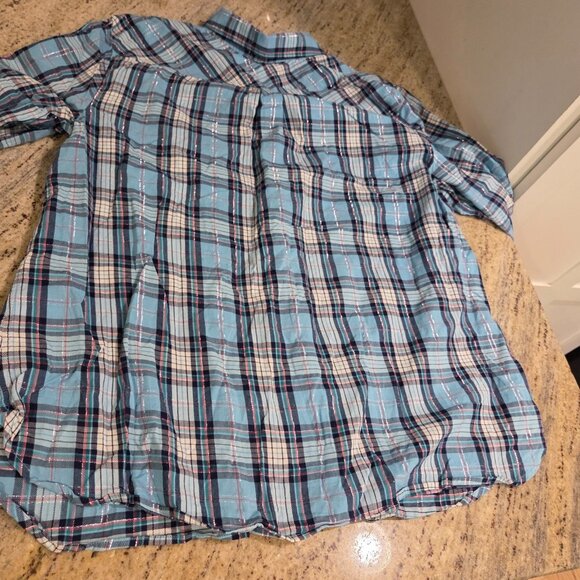 Talbots Womens Size XL Blue Plaid Button Up Shirt Metallic Thread - Picture 12 of 13